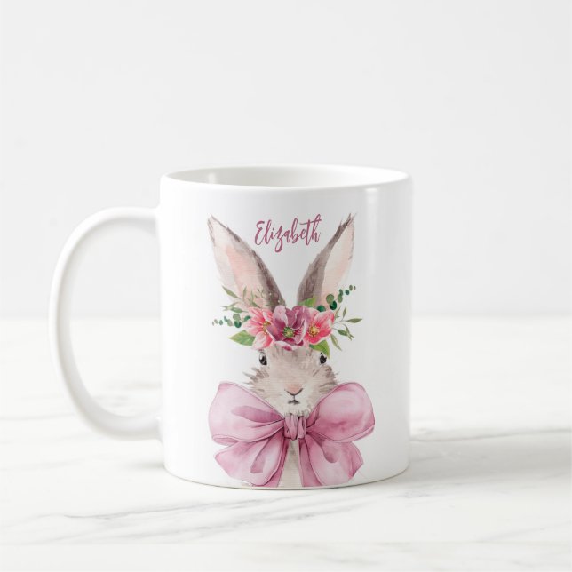 Eleganter rosa Bogen-Hase Kaffeetasse (Links)