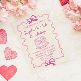 Eleganter rosa Bogen und Kuchen Sweet 16 Geburtsta Einladung