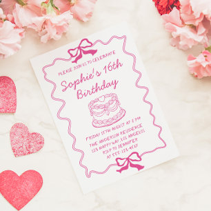 Eleganter rosa Bogen und Kuchen Sweet 16 Geburtsta Einladung