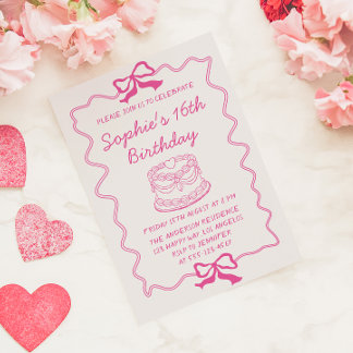 Eleganter rosa Bogen und Kuchen Sweet 16 Geburtsta Einladung