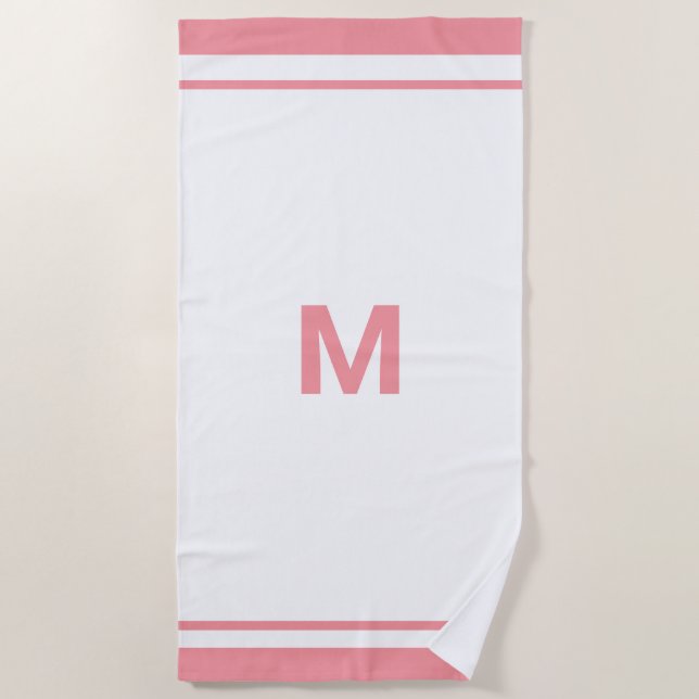 Eleganter rosa Border Script Monogram Letter Strandtuch (Vorderseite)