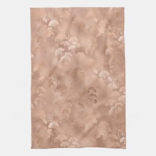 Eleganter rosa botanischer Ginkgo-Gold-Laub-Druck Geschirrtuch