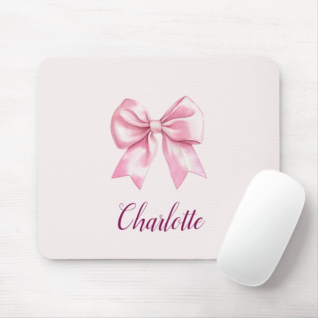 Eleganter rosa Bow & Name | Personalisierte Mauspa Mousepad (Mit Mouse)