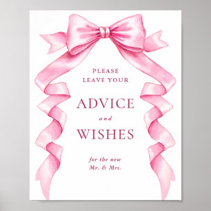 Eleganter rosa Bow Ratgeber und Wünsche Hochzeitsz Poster