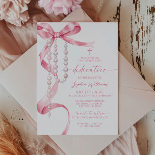 Eleganter Rosa-Bow und Rosary-Dedication Einladung