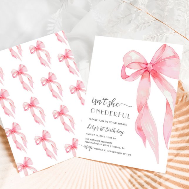 Eleganter rosa Bow Wunderschönes Baby Girl 1. Gebu Einladung (Von Creator hochgeladen)