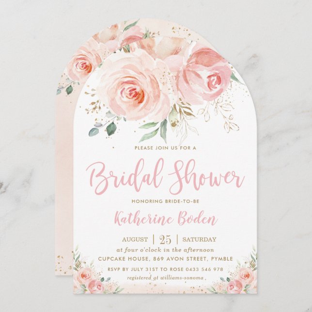 Eleganter Rosa Brautparty Arch Einladung (Vorne/Hinten)