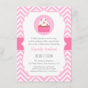 Eleganter Rosa Chevron-Cupcake-Baby-Mädchen-Party Einladung