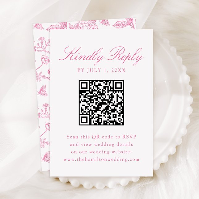 Eleganter rosa Chinoiserie Floral Wedding QR Code RSVP Karte (Von Creator hochgeladen)