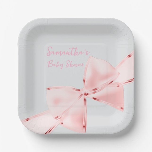Eleganter rosa Coquette Bow Girl Baby Shower Squar Pappteller (Vorderseite)