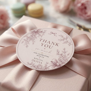 Eleganter Rosa Coquette-Schleifen-Blumen-Dankeschö Runder Aufkleber