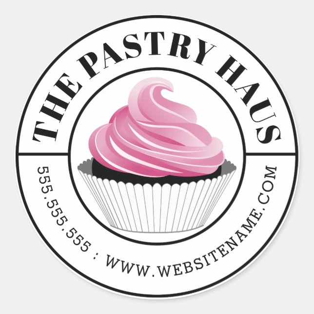 Eleganter rosa Cupcake Kurve Text Runder Aufkleber (Vorderseite)