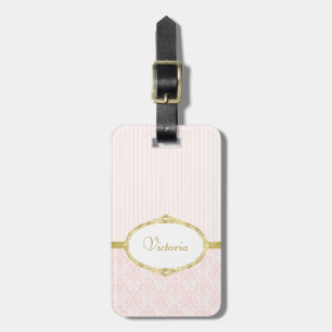 Eleganter rosa Damaske Vintager Goldrahmen und Nam Gepäckanhänger