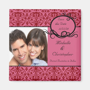 Eleganter Rosa-Damast-Foto-Save the Date Magnet