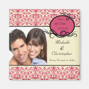 Eleganter rosa Damast-Foto-Save the Date Magnet