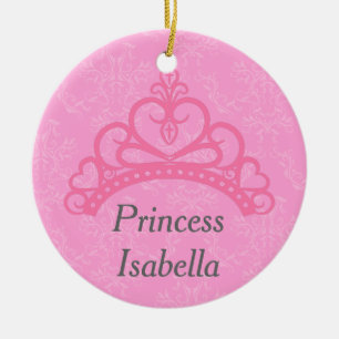 Eleganter rosa Damast, Prinzessin Tiara Keramik Ornament