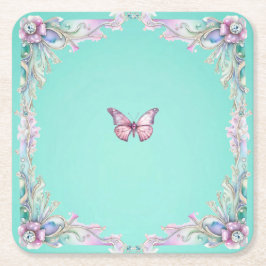 Eleganter rosa Diamonte Butterfly Paper Untersetze Rechteckiger Pappuntersetzer