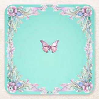 Eleganter rosa Diamonte Butterfly Paper Untersetze Rechteckiger Pappuntersetzer