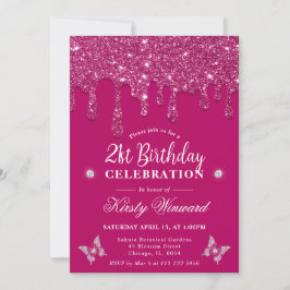 Eleganter Rosa Dripping Glitzer 21. Geburtstag Einladung