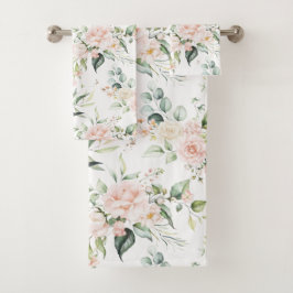 Eleganter Rosa Eukalyptus Badhandtuch Set