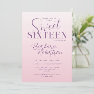 Eleganter Rosa Farbverlauf Schrift Süße Sechzehn Einladung