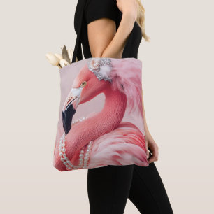 Eleganter rosa Flamingo mit Perlen und Federn