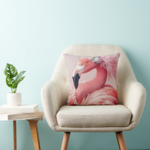 Eleganter rosa Flamingo mit Perlen und Federn Kissen