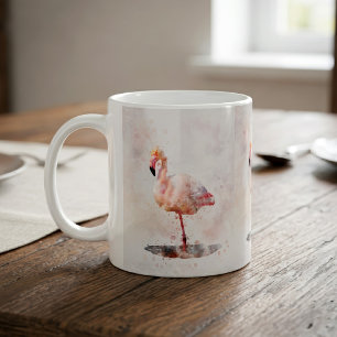 Eleganter Rosa Flamingo stehend in Wasserfarbe Kaffeetasse