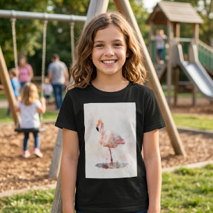 Eleganter Rosa Flamingo stehend in Wasserfarbe T-Shirt