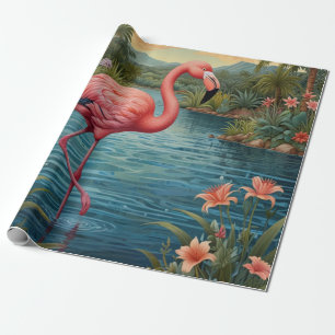 Eleganter rosa Flamingo tropisches Paradies Geschenkpapier