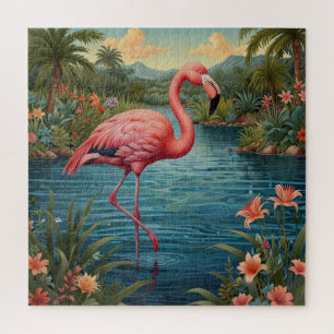 Eleganter rosa Flamingo tropisches Paradies Puzzle
