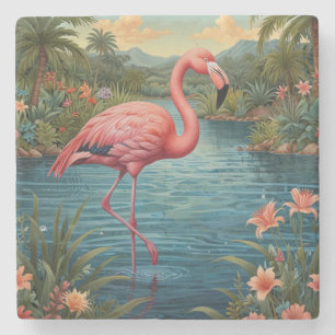 Eleganter rosa Flamingo tropisches Paradies Steinuntersetzer