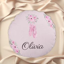 Eleganter rosa Floral Ballerina Personalisierter N Rundes Kissen