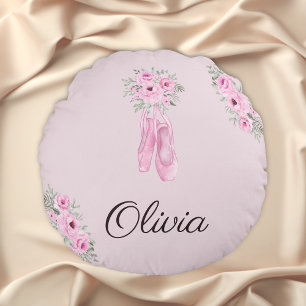 Eleganter rosa Floral Ballerina Personalisierter N Rundes Kissen