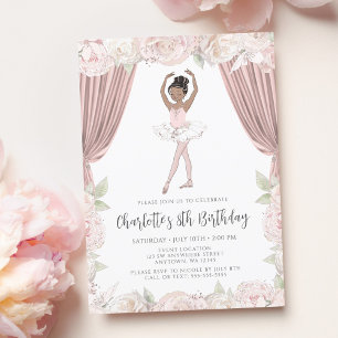 Eleganter rosa Floral Ballerina Schwarzes Haar Geb Einladung
