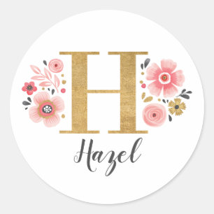 Eleganter rosa florale Monogramm Anfangsbuchstaben Runder Aufkleber