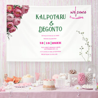 Eleganter rosa floraler Hochzeitwillkommen Banner