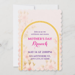 Eleganter rosa floraler Muttertagsbrunch, goldener Einladung