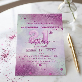 Eleganter rosa Folienballon 21. Geburtstagsparty Einladung