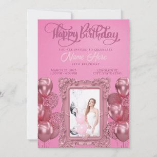 Eleganter rosa Foto Teen Geburtstag Einladung
