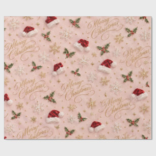 Eleganter Rosa Frohe Weihnachten Santa Hut Verpack Geschenkpapier