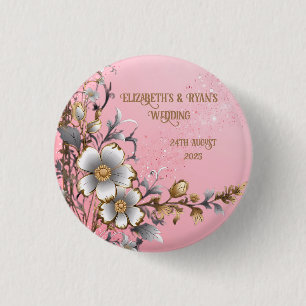 Eleganter rosa funkelnder Hochzeits-Hintergrund Button