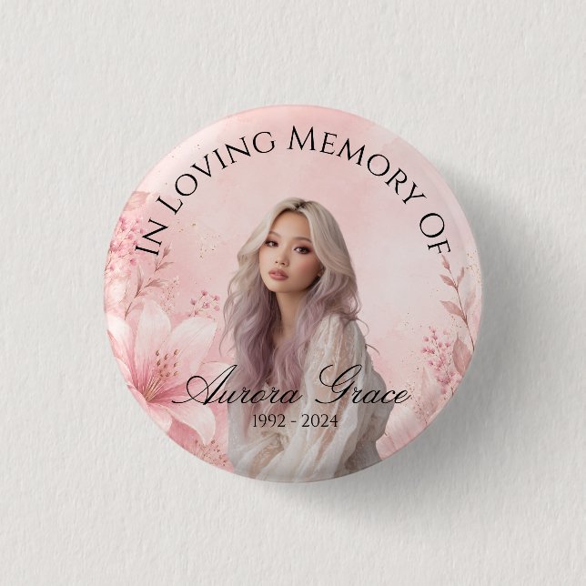 Eleganter rosa Gedenkhintergrund feminine Beerdigu Button (Vorderseite)