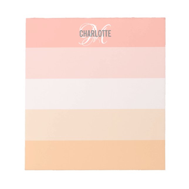 Eleganter Rosa gestreifter Monogrammname Notizblock (Vorderseite)