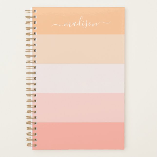 Eleganter, rosa gestreifter Script-Namensplaner Planer (Vorderseite)