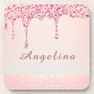 Eleganter Rosa Glam Glitter Tropfen Untersetzer