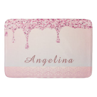 Eleganter Rosa Glam Glitzer Tropfen Bath Badematte