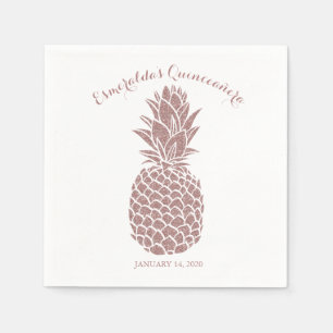 Eleganter rosa Glitzer Ananas Quinceanera Party Serviette