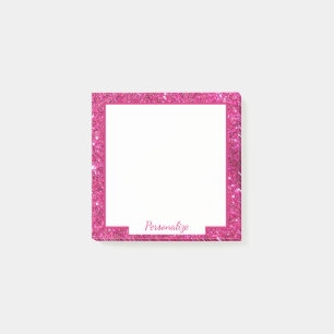 Eleganter Rosa Glitzer Border Chic Trendy Girly Post-it Klebezettel