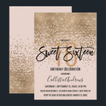 Eleganter Rosa Glitzer Confetti Sweet 16 Einladung<br><div class="desc">Dieses schicke und glamouröse Sweet 16 Invitation ist ein trendiges und modisches Design mit einem Imitat gedruckt, mädchenhaft funkelnd Glitzer Sequin Gold, abstrakt Konfetti ombre Farbverlauf auf einem rot rosa Hintergrund. Es ist perfekt für das moderne und elegante Geburtstagsmädchen mit seinem hübschen und künstlerischen, schwarzen Pinselstrich, der nach Maß gefertigt...</div>